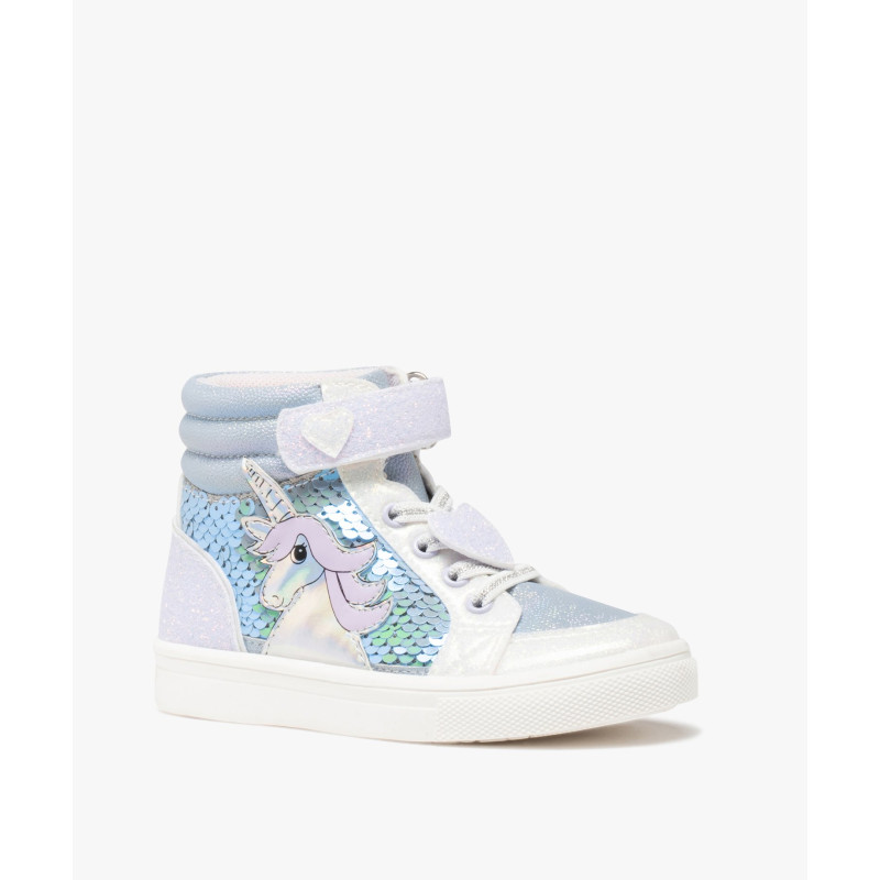 Baskets fille mid-cut licorne avec sequins et paillettes